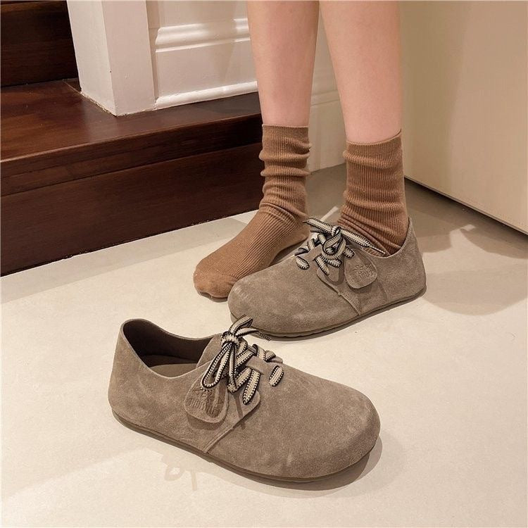 Light women's flats - lace-up, round-toe, suede, casual everyday all-day wear