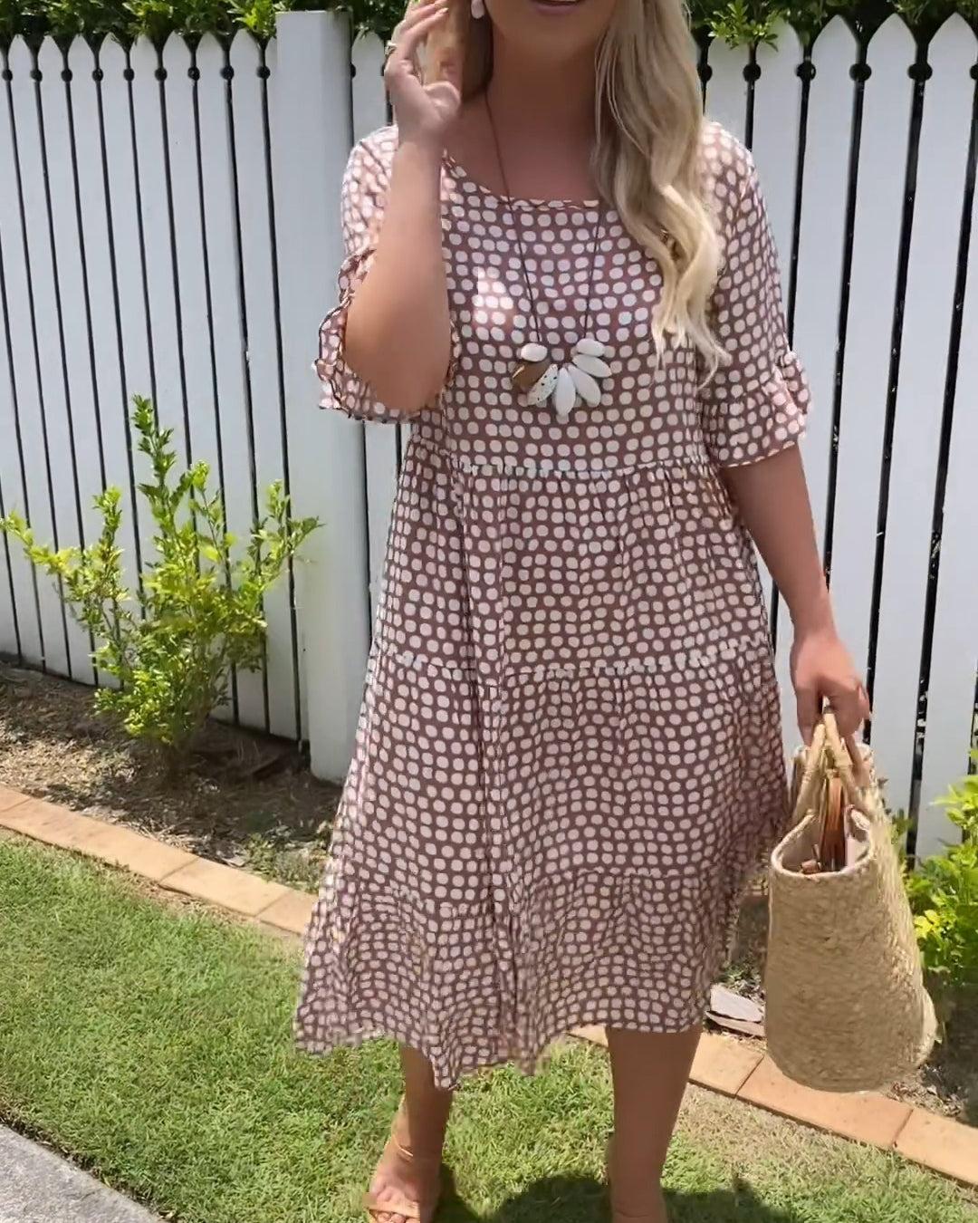 Short-Sleeve Midi Dress for Women in Polka Dot Design, Lightweight Breathable Fabric, Relaxed Fit for Summer Events-6