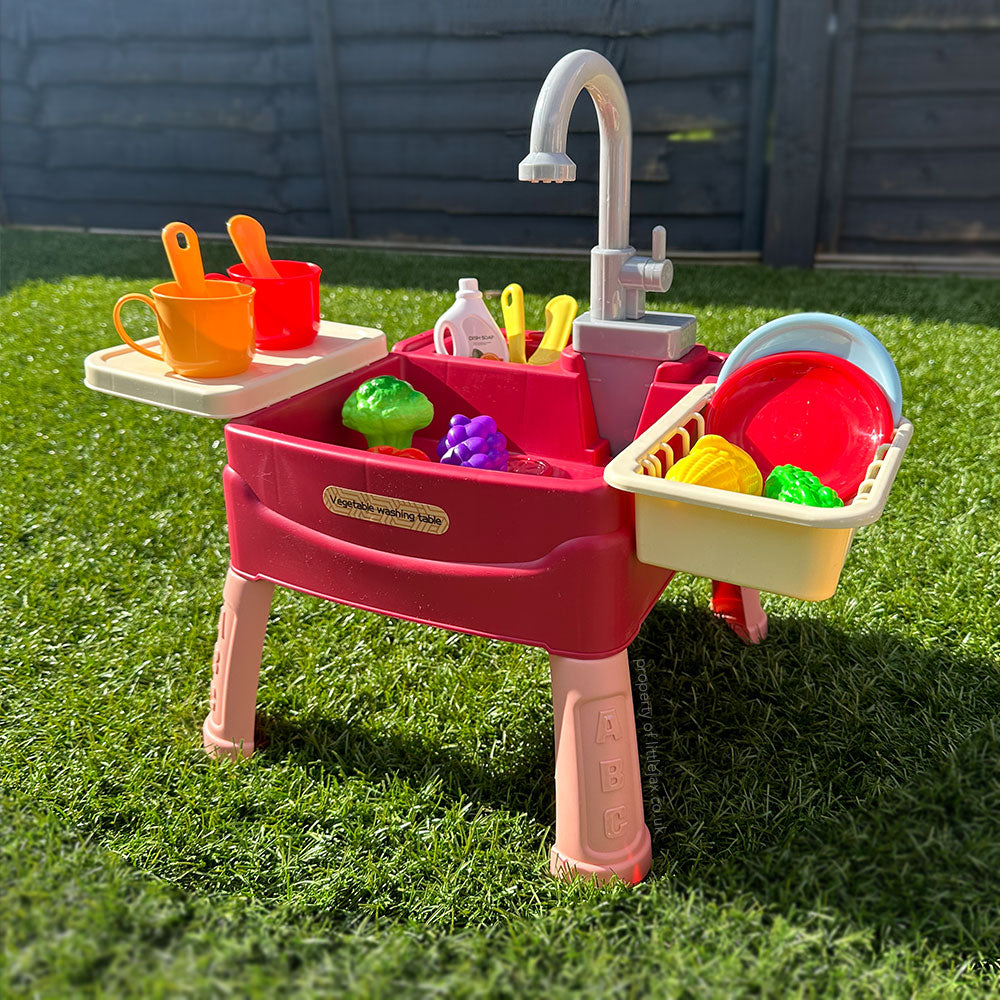 Kids Interactive Sink Playset with Circulating Water Faucet and 19 Accessories for Role Play Fun