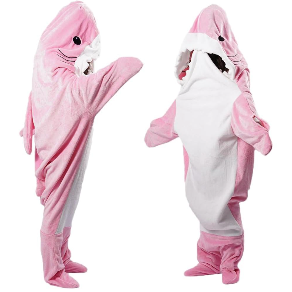 Shark Cartoon Flannel Sleeping Bag Pajamas - Hooded Cozy Animal Nightgown for Kids