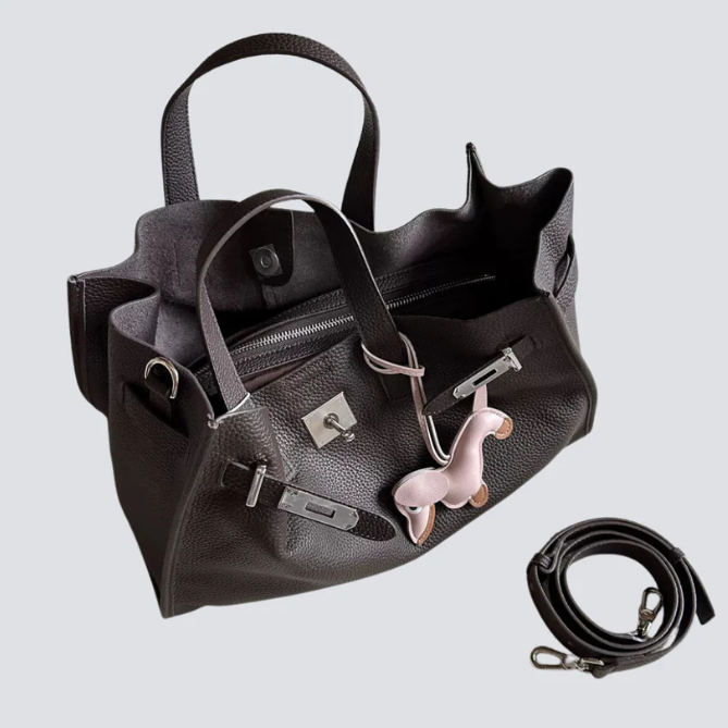 Plush & Structured Women’s Crossbody Bag - Top-Handle Silhouette, Pebbled Cowhide Leather, For Regular Urban Use