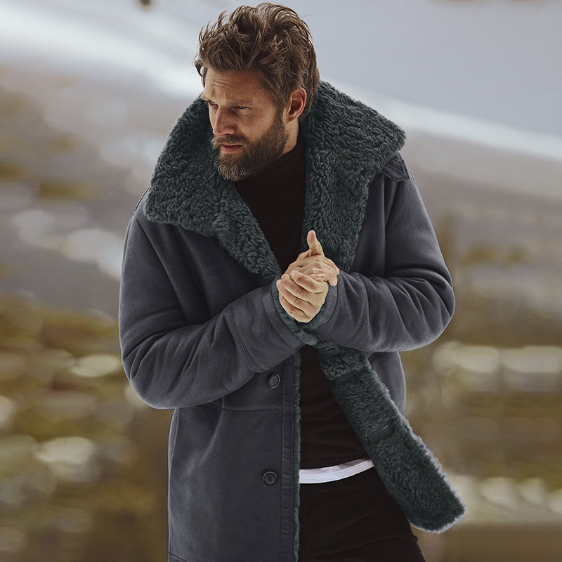 Men’s Warm Winter Coat - Single-Breasted Sherpa Lined