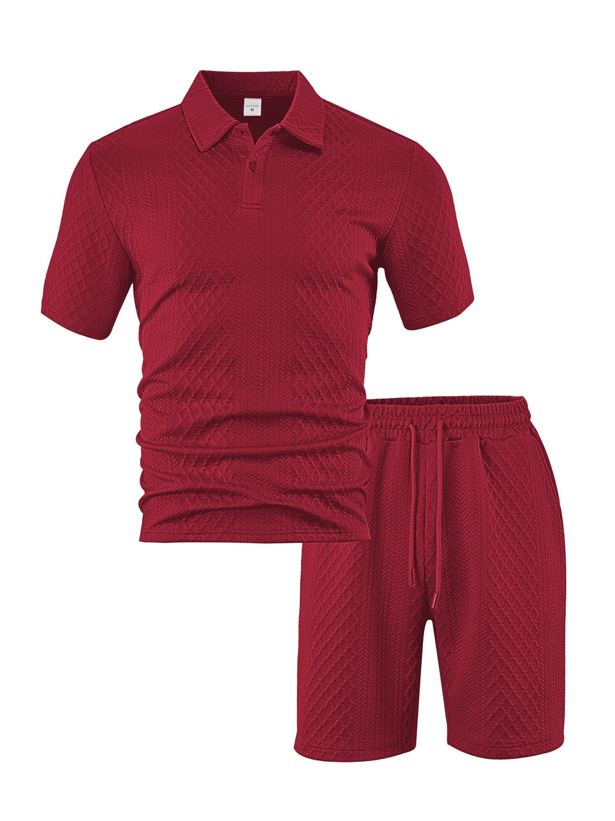 durable textured pattern, polyester, for casual wear – Breathable men's polo shirt and shorts set