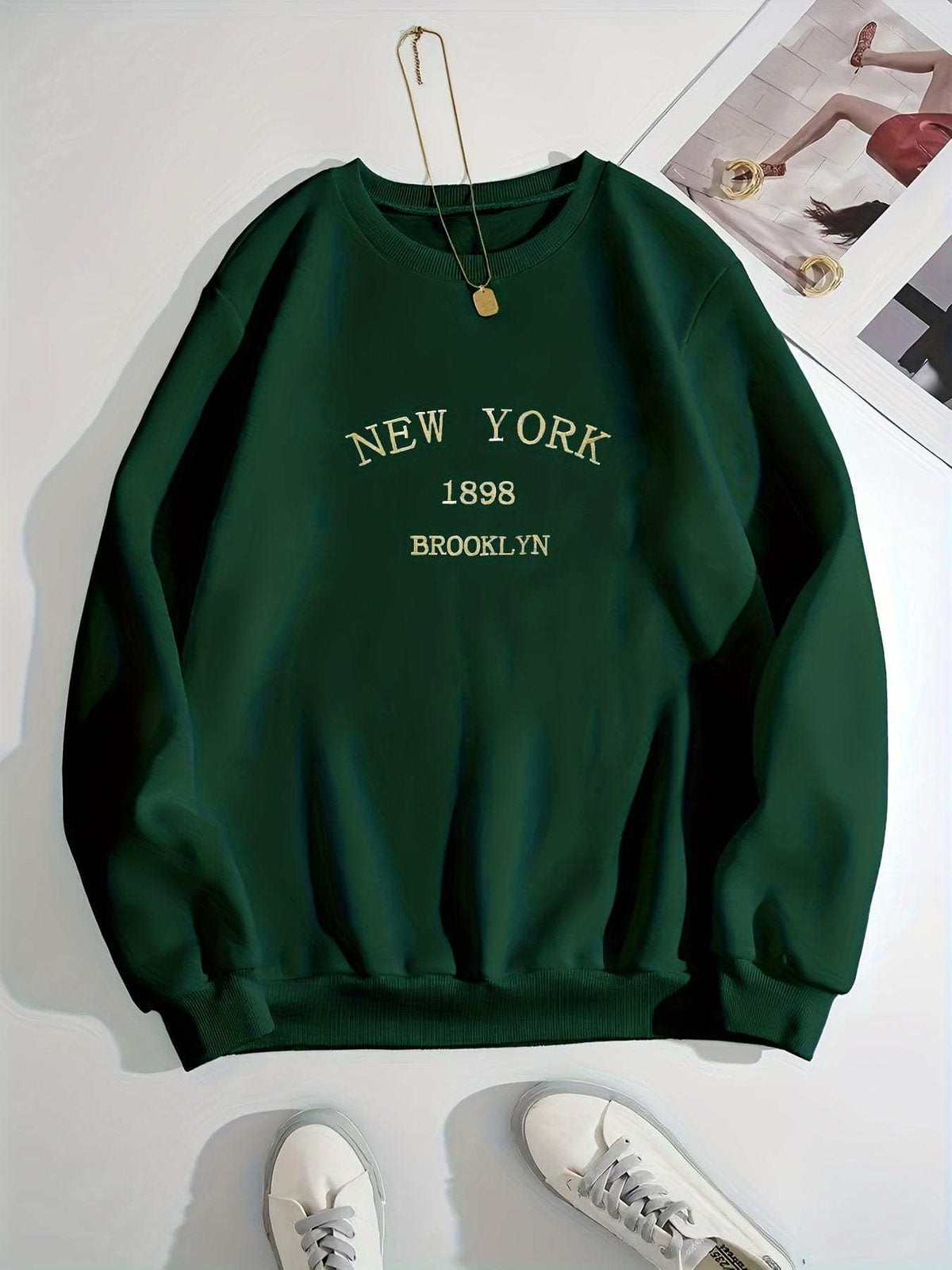 Crewneck Oversized Sweatshirt - Pullover Polyester, Casual