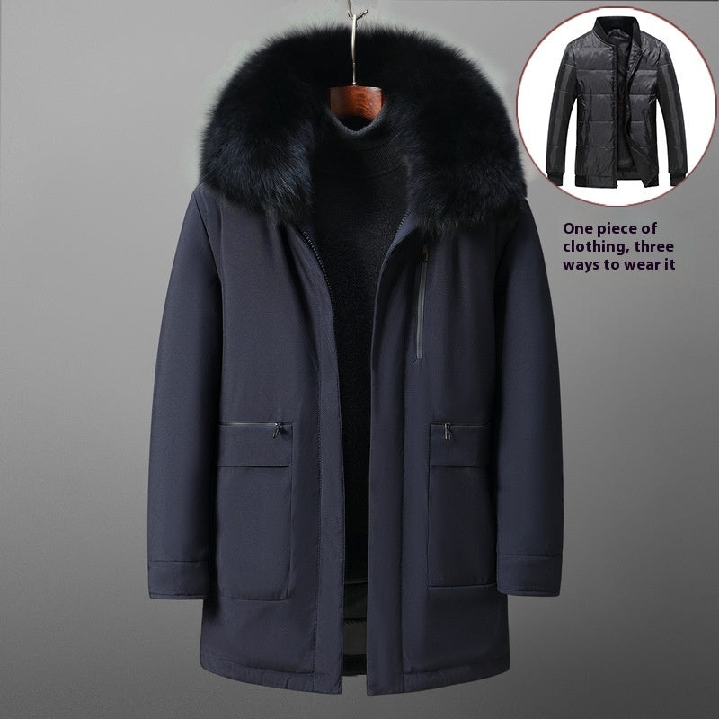 Warm Timeless Men's Down Jacket - Mid Length Polyester