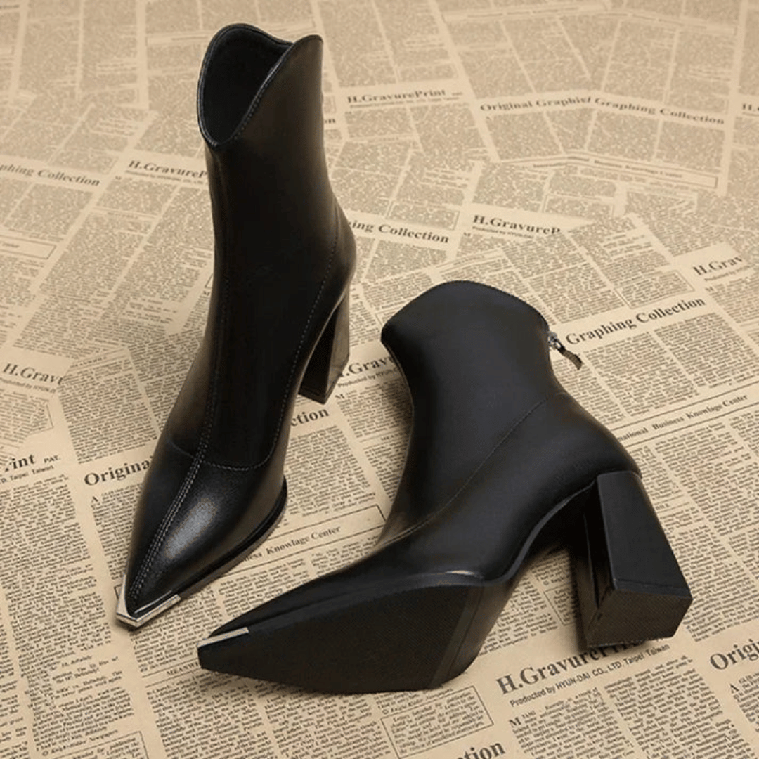 Women's Supportive Ankle Boots - Pointed Toe, Faux Leather