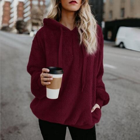 Plush Relaxed Women's Hoodie - Pullover Half Zip, Fleece