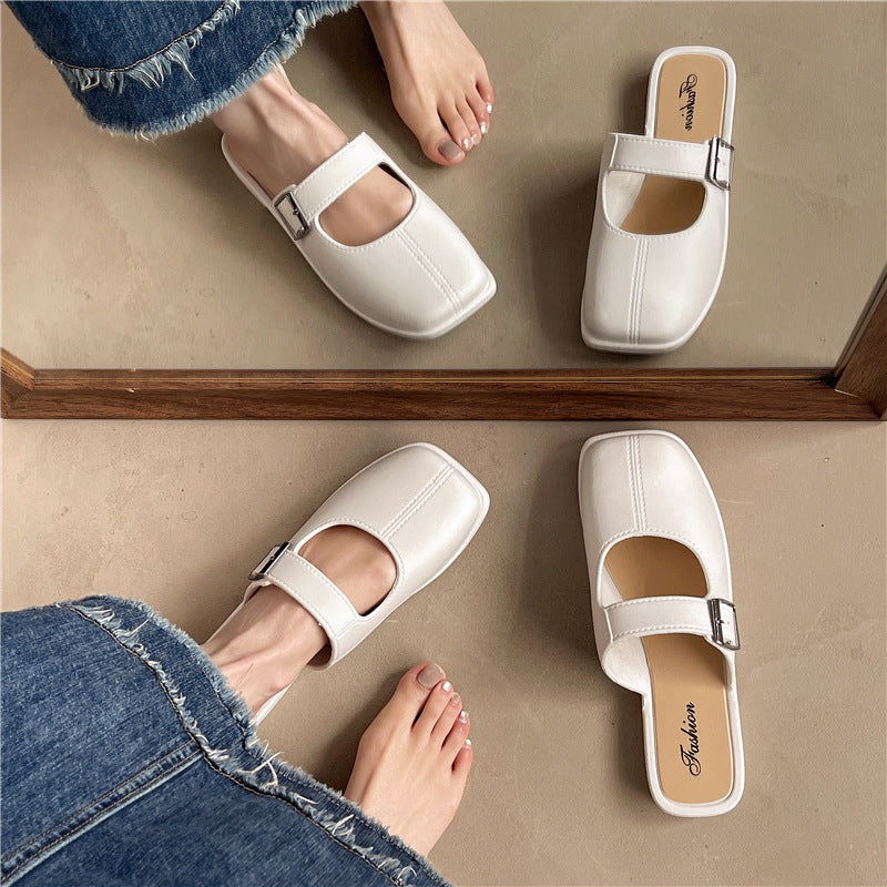 French-style vintage closed-toe flat, PVC, everyday wear – Plush women's slippers