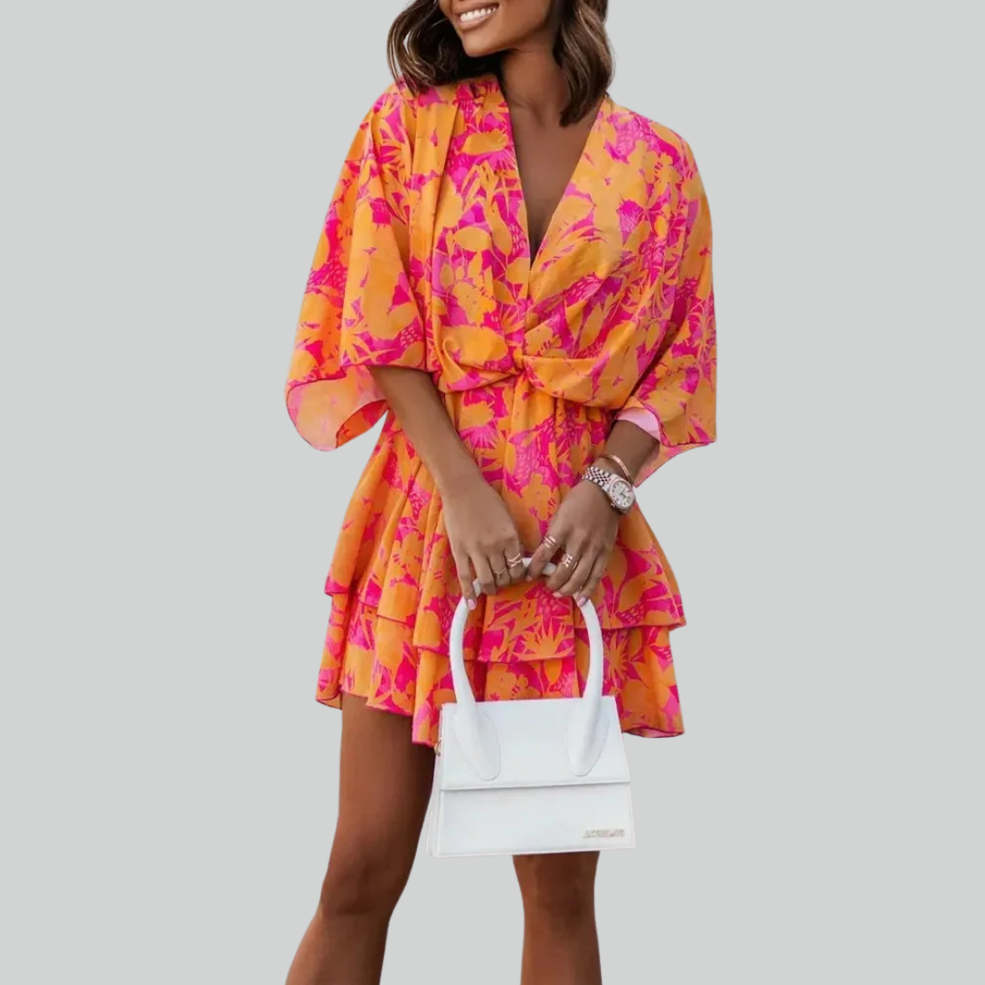 Sleeve Bat Ruffle Mini Dress Summer Sundress for Women Casual Vacation Wear