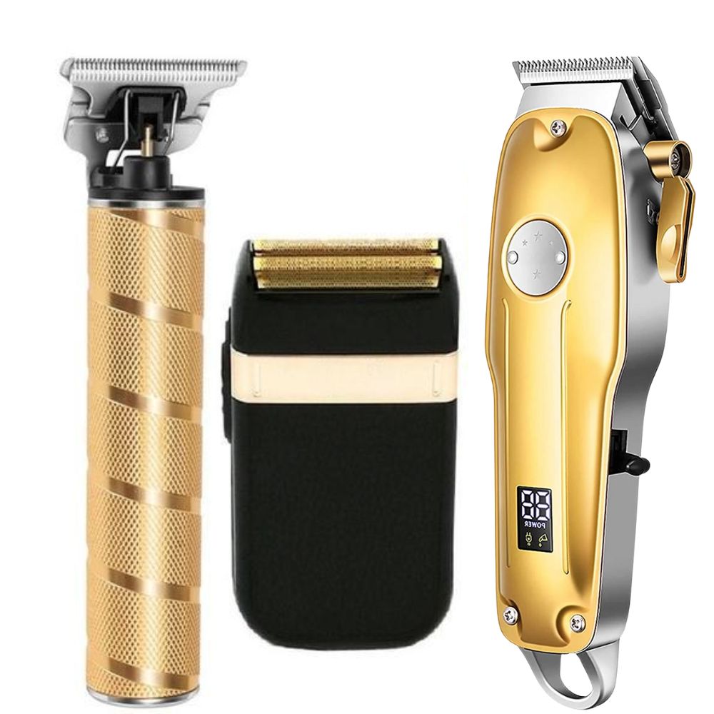 Hair2026 Edition Clippers Gold All-Metal Cordless Clipper With LED Battery Indicator Ceramic Blades 4 Cutting Heads Fall