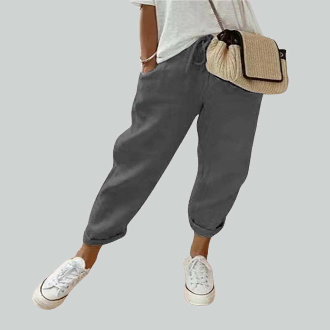 Cotton Autumn Linen Wide Leg Pants - Casual High Waist Trousers for Women