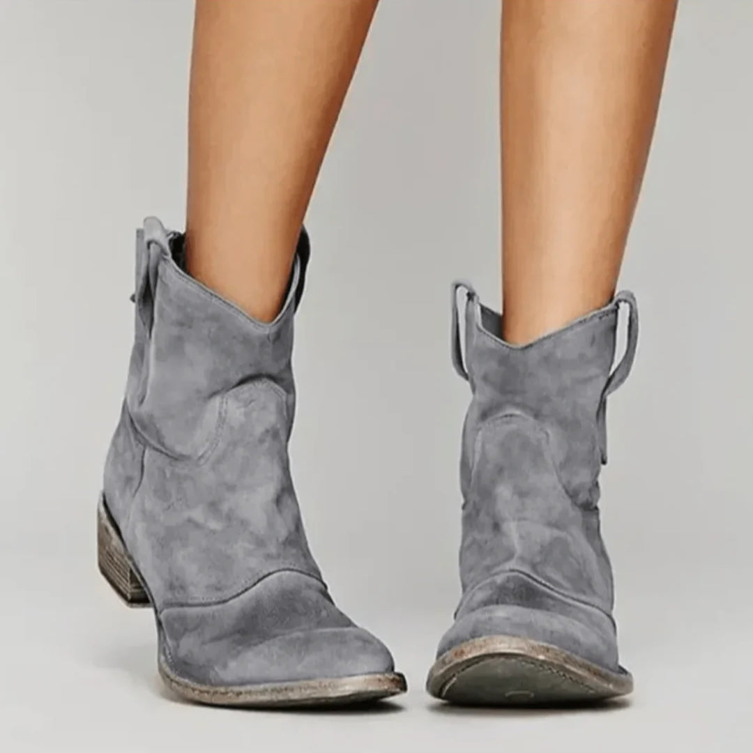 Plush Women's Ankle Boots - Western Curve, Suede, Casual