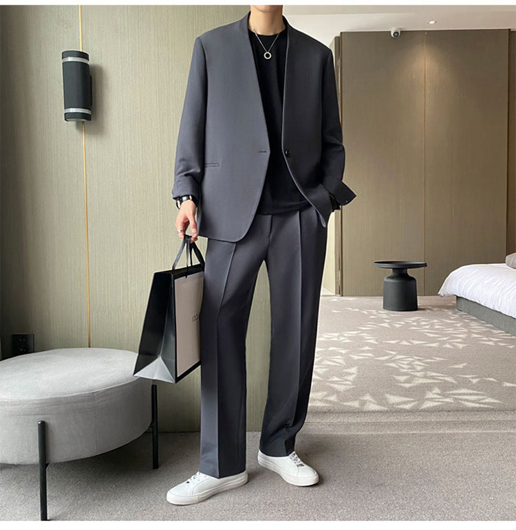relaxed fit, Korean style, wool blend, for smart casual – Light men's suit set