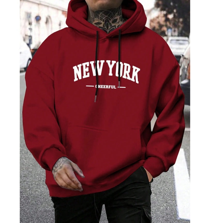 Casual Oversized Mens Hoodie - Pullover Polyester, Urban