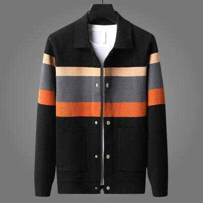 Plush Mens Cardigan Jacket - Relaxed Lapel, Polyester Casual