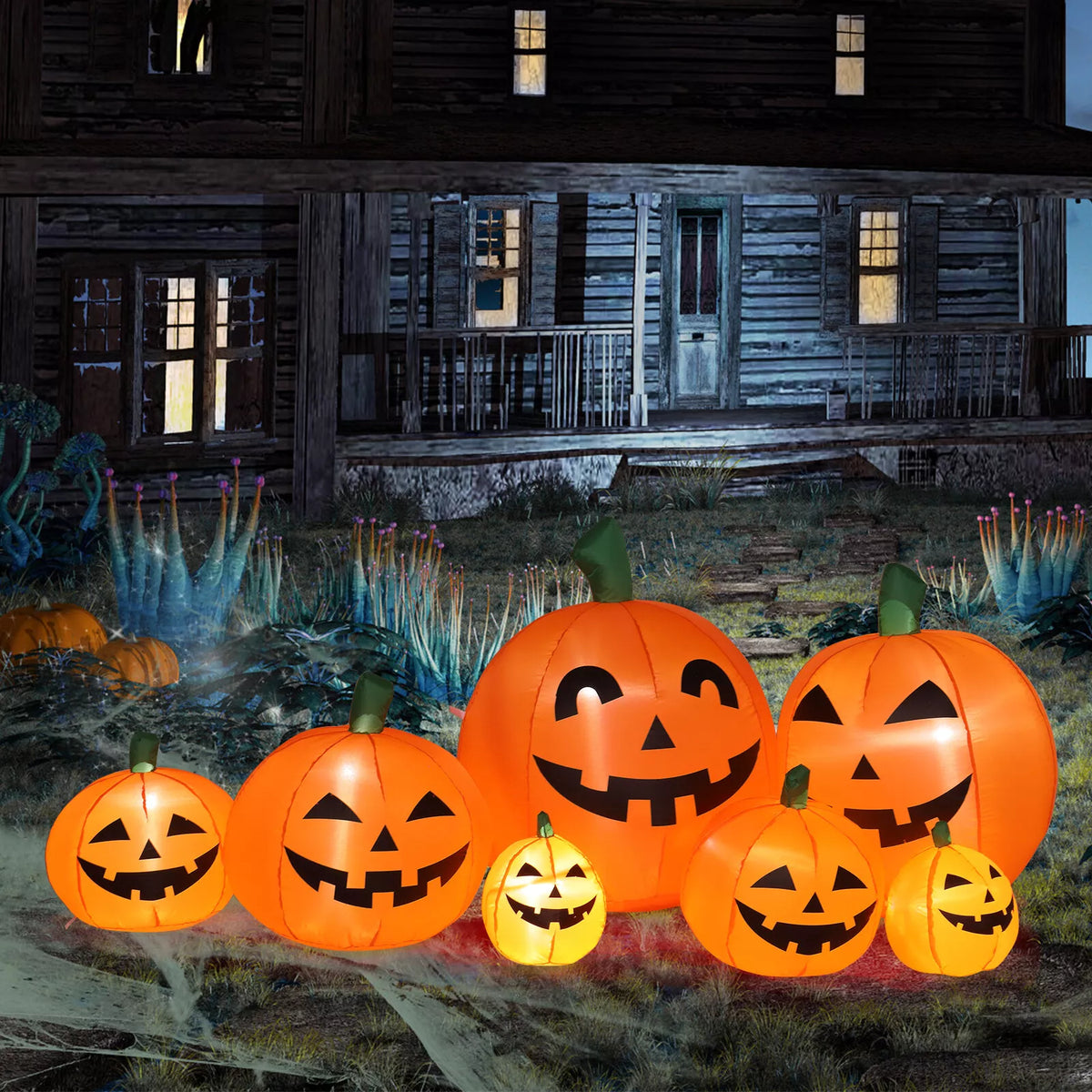 Outdoor Yard Display, Simple Setup – 7ft Halloween Inflatable Pumpkin Decoration with LED Lights