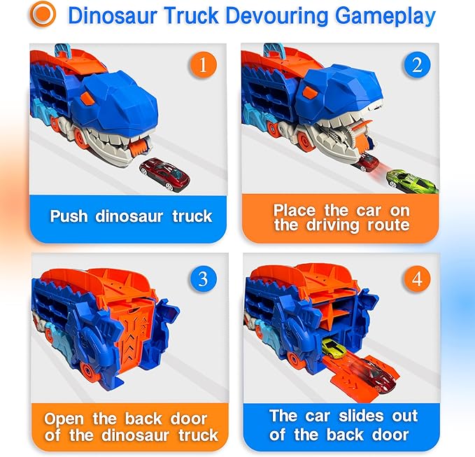 Folding Dinosaur Transporter Car Kit - 2 Die-Cast Cars for Competitive Play & Simple Storage