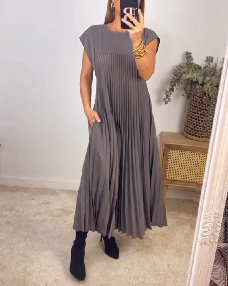 Variant image for Elegant Sleeveless Pleated Womens Dress in Solid Color - Versatile Summer Wedding Guest or Cocktail Formal Dress-13