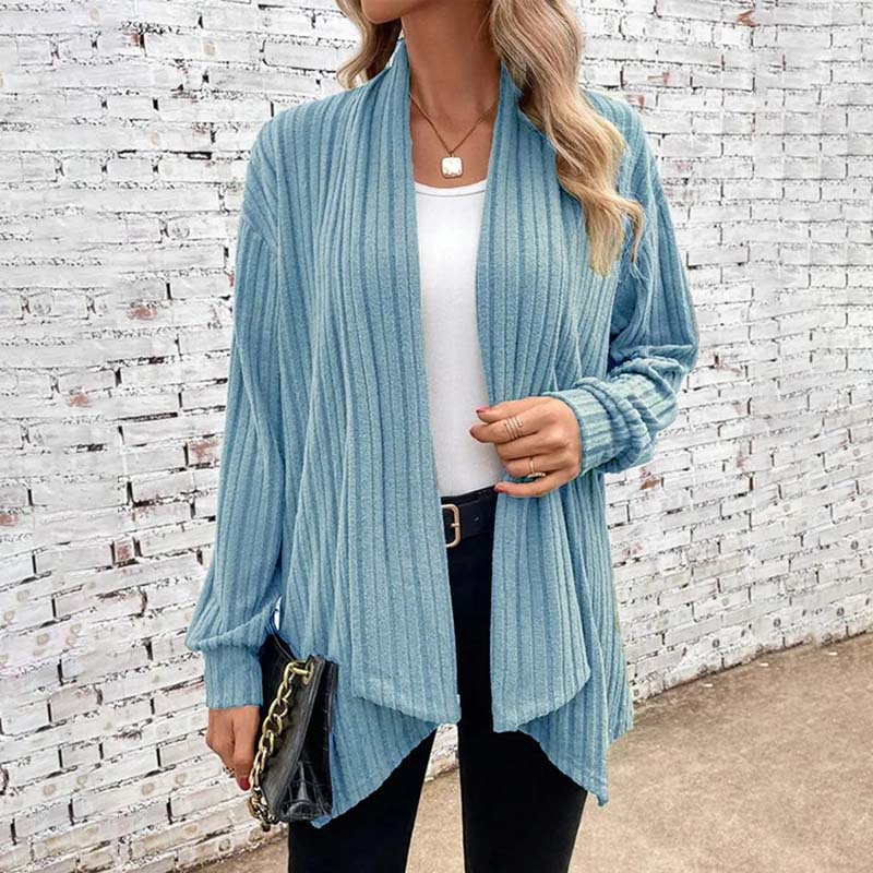 Plush Flattering Women’s Knit Cardigan - Draped Ribbed