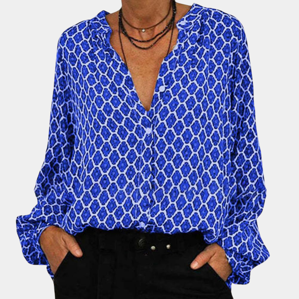 Breathable women's blouse – casual long sleeve V-neck, cotton blend, for summer outings 2