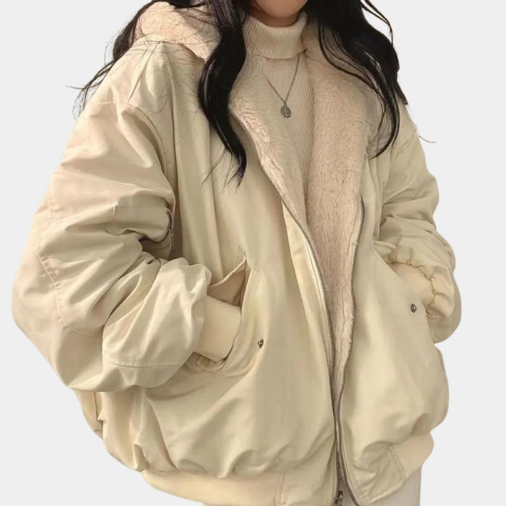 Women's Warm Oversized Jacket - Hooded Coat, Faux Fur