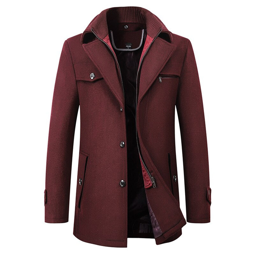 Men's Warm Coat - Tailored Mid Thigh, Wool Blend, Commuting