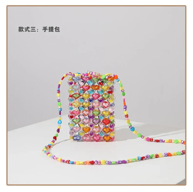 Bag Beaded Heart Bead Mini Shoulder Bag Handwoven Jelly Colorful Purse Summer 2025 Trendy Gift Accessory
