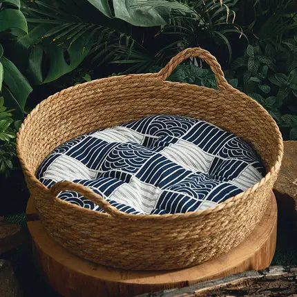 Rattan Cat Nest Handwoven Bamboo Bed Four Seasons 2025 Organic Cool Cozy Hideaway Eco Friendly