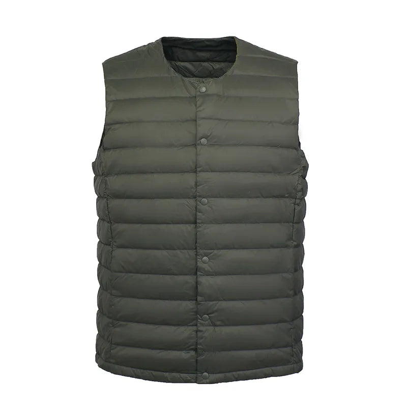 Light Men's Down Vest - Short Quilted, Nylon Layering