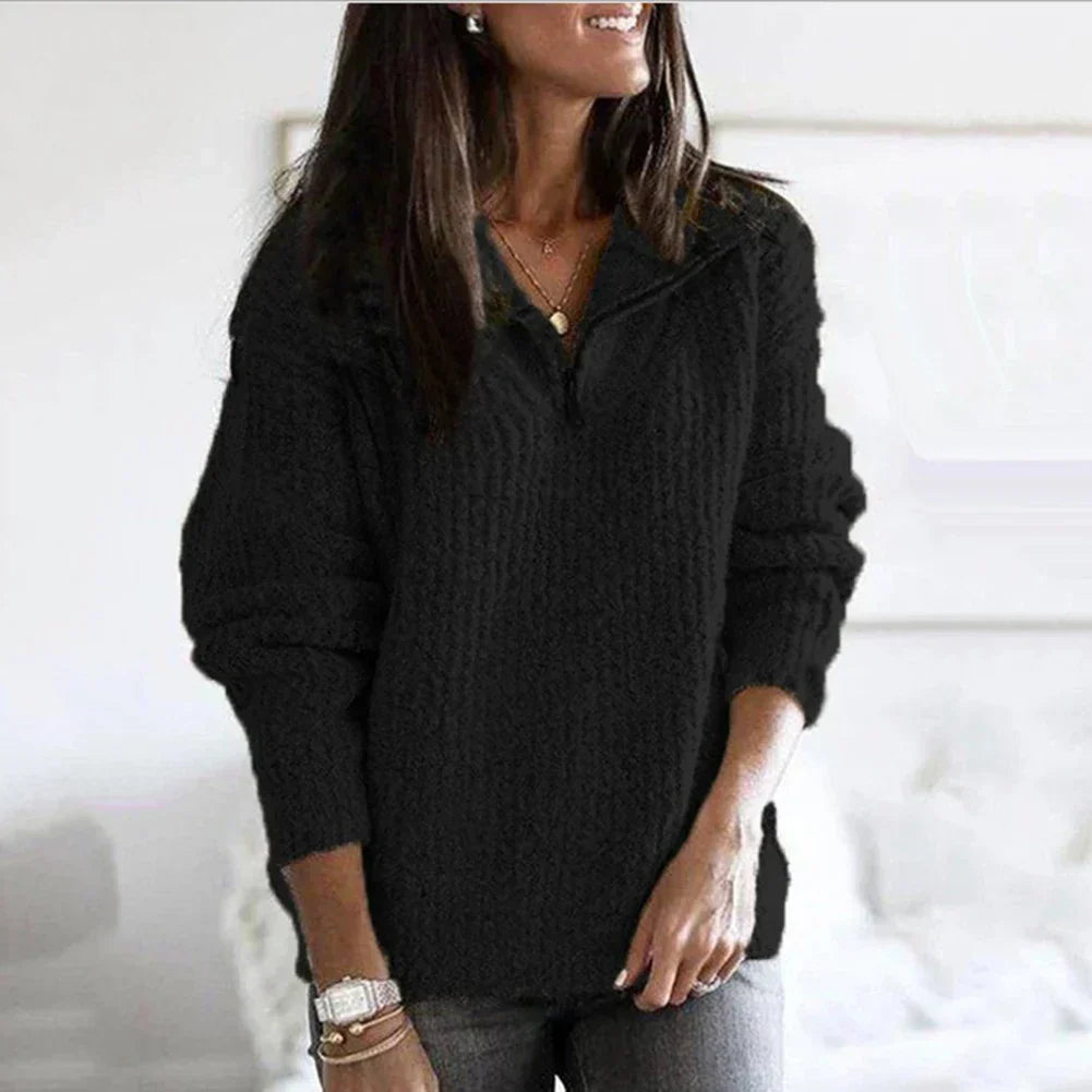 Plush Women's Half Zip Pullover - Relaxed Knit For Autumn