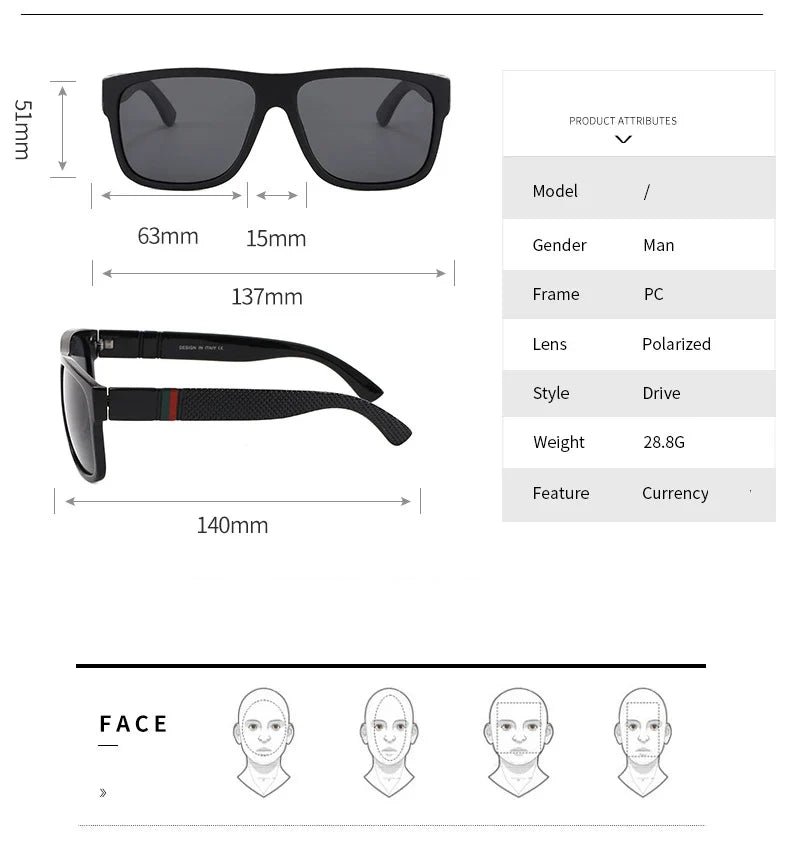 Fashion Square Polarized Sunglasses Men Women Black Sport Shades UV400 Trendy