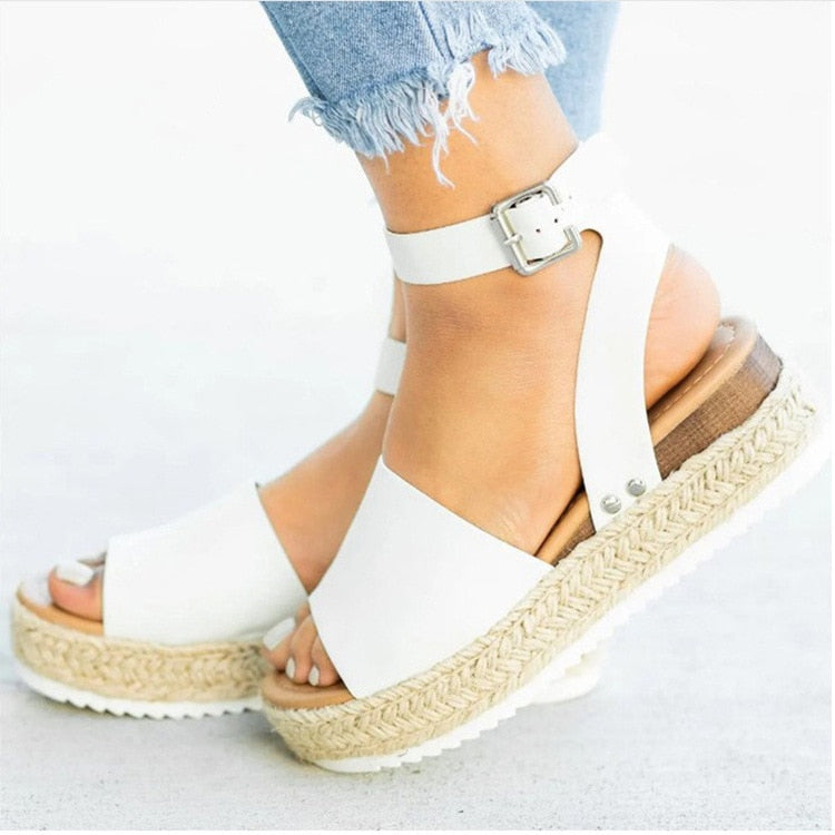Variant image for Women's Faux Suede Platform Sandals with Adjustable Ankle Straps, Open Toe, 2 Espadrille Height-55