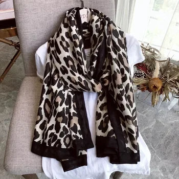 Light Women’s Leopard Scarf - Fringed Knit, Plush