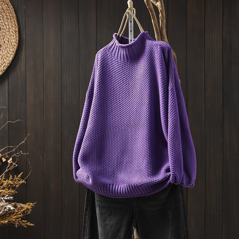 Women's Warm Knit Sweater - Turtleneck Waffle Knit, Relaxed