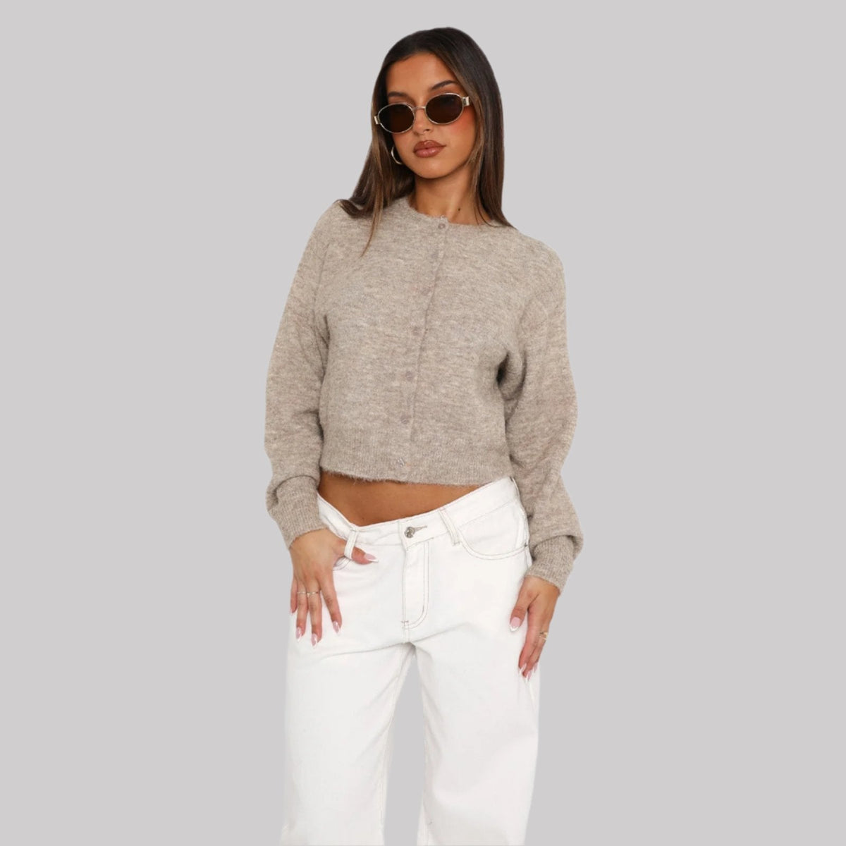 Plush Relaxed Women Cardigan - Cropped Boxy Knit For Regular