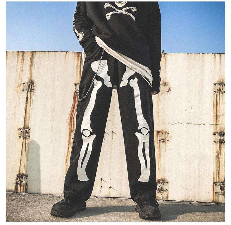 Variant image for Y2K Skeleton Pants Unisex Cotton-Polyester Blend with Striking Skeleton Designs and Multiple Pockets-7