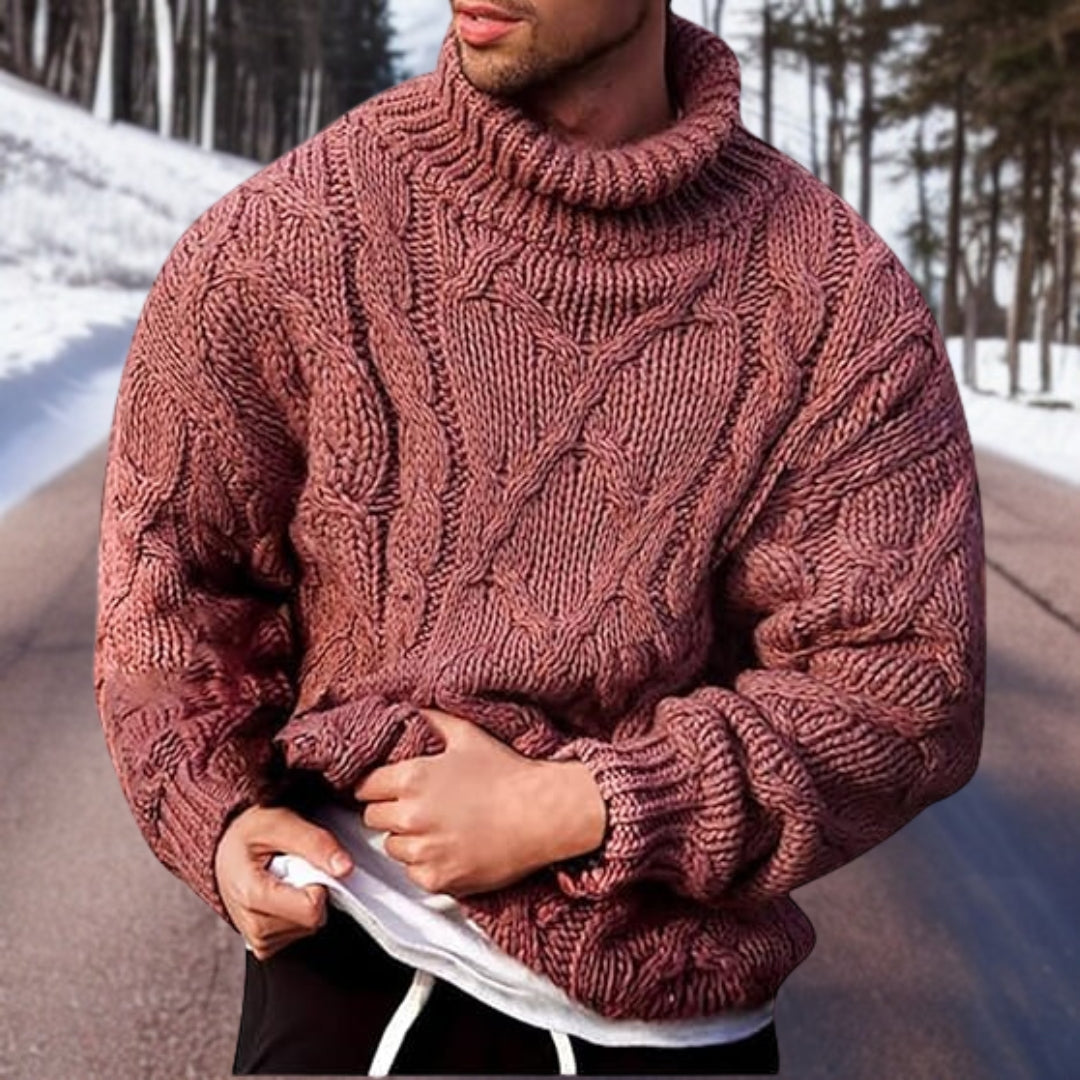 Men's Warm Cable Knit Sweater - Oversized Turtleneck Winter