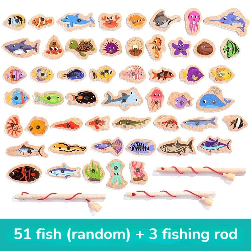 Montessori Interactive Wooden Fishing Game - Magnetic Marine Life Learning Toy for Kids, Parent-Child Engagement, Eco-Friendly Design