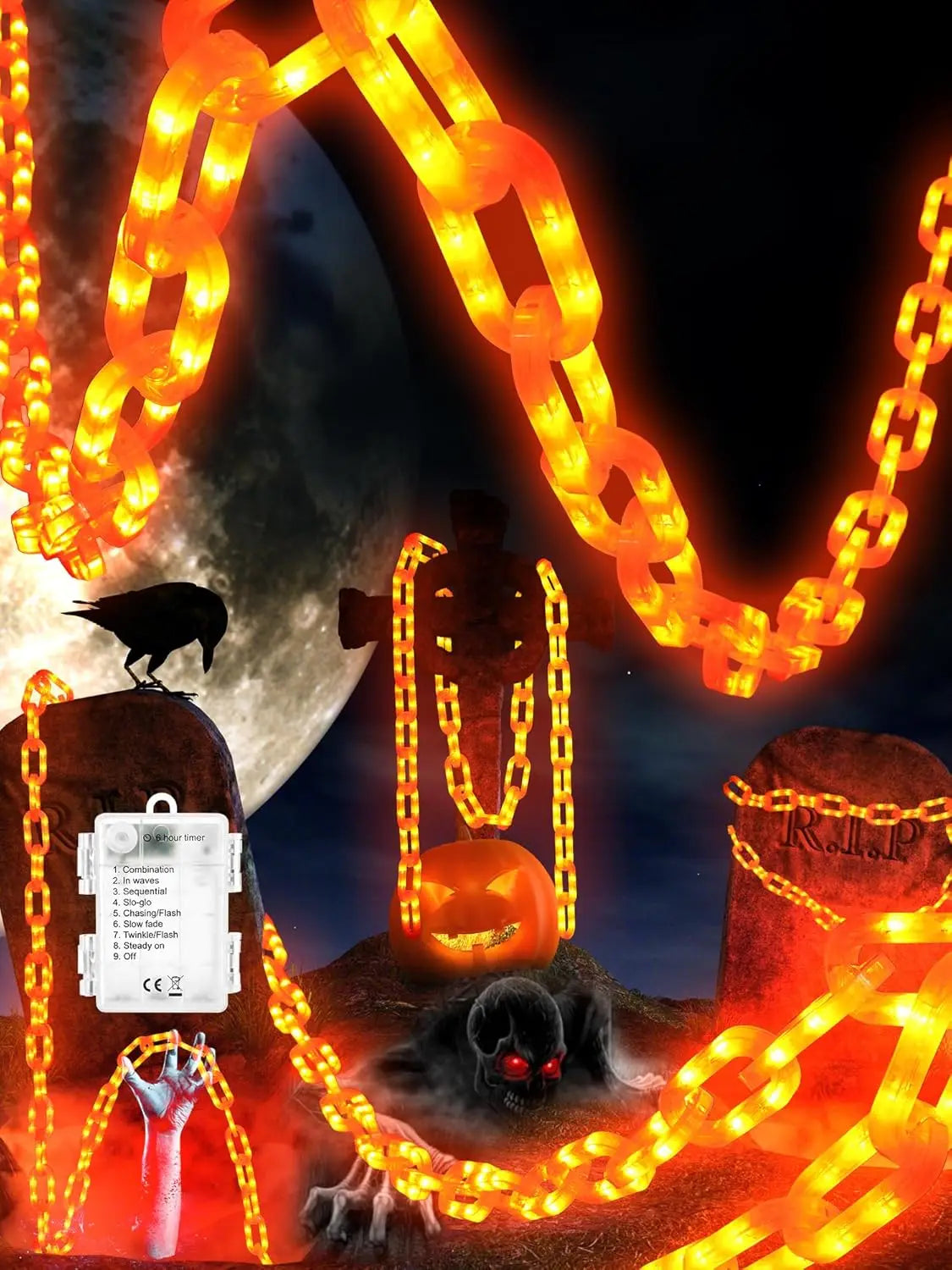 Solar Battery Halloween Chain Lights Water-Resistant 8 Modes