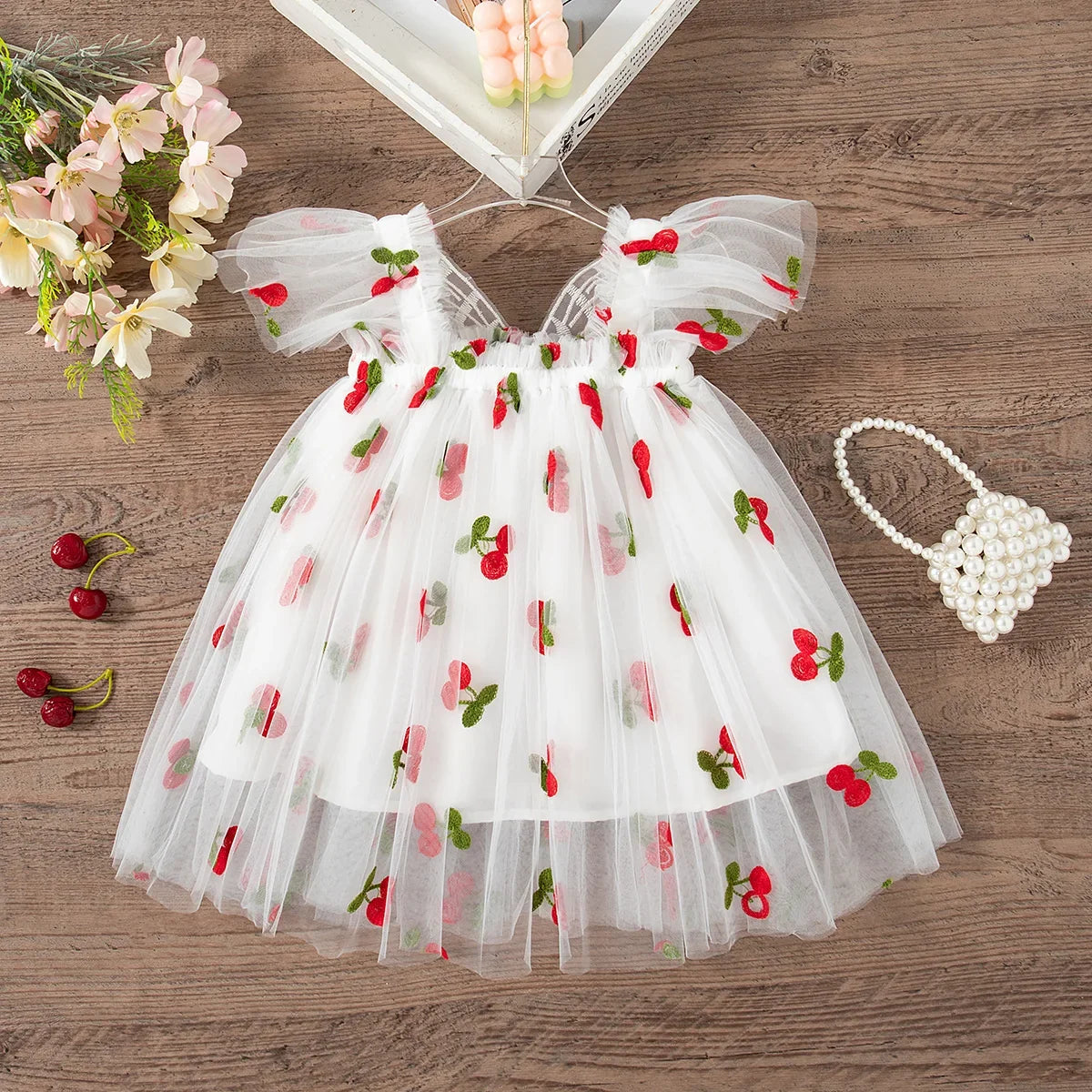 classic knee-length floral mesh overlay, mesh, for wedding – Light girls' dress