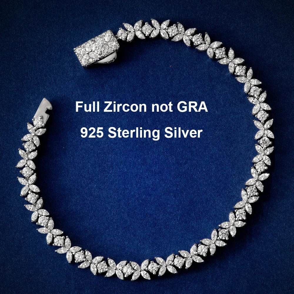 Tennis Moissanite Bracelet Sterling Silver Bridal Floral