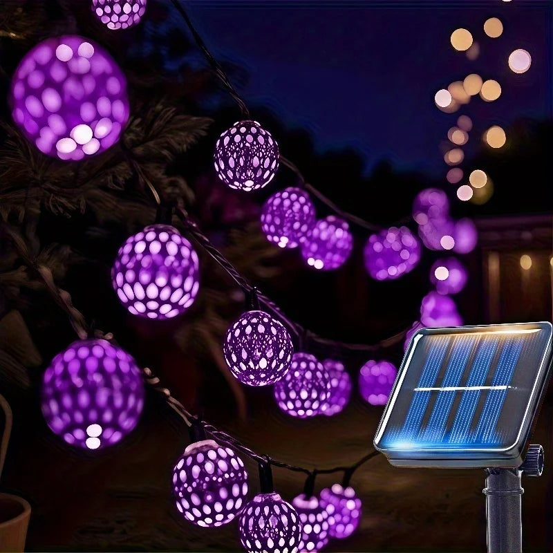 Solar2026 Edition String Lights Moroccan Ball LED Outdoor Water-Resistant 8 Modes Garden Party Christmas Decor