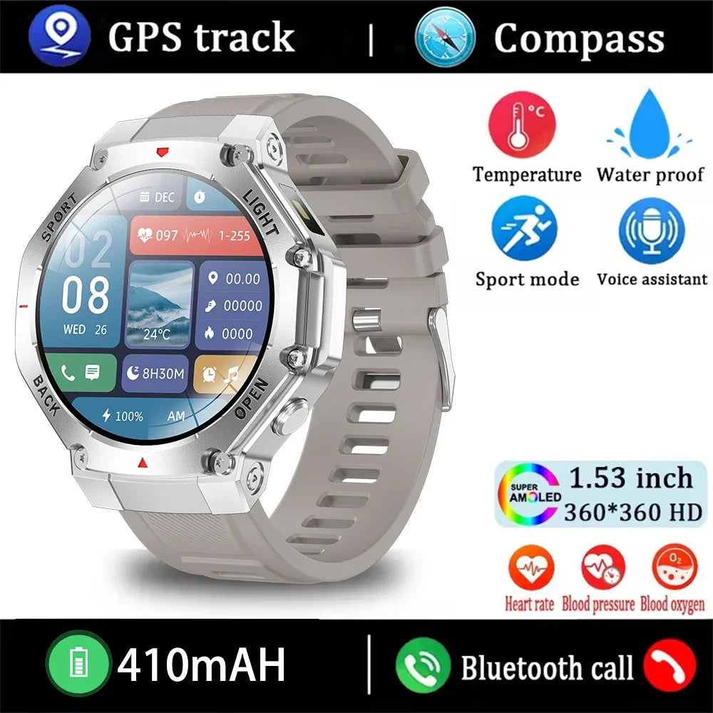 Smartwatch GPS Health Monitor - AMOLED Display, Bluetooth Calling, 3ATM Water-Resistant Fall 2025 Fitness Gift