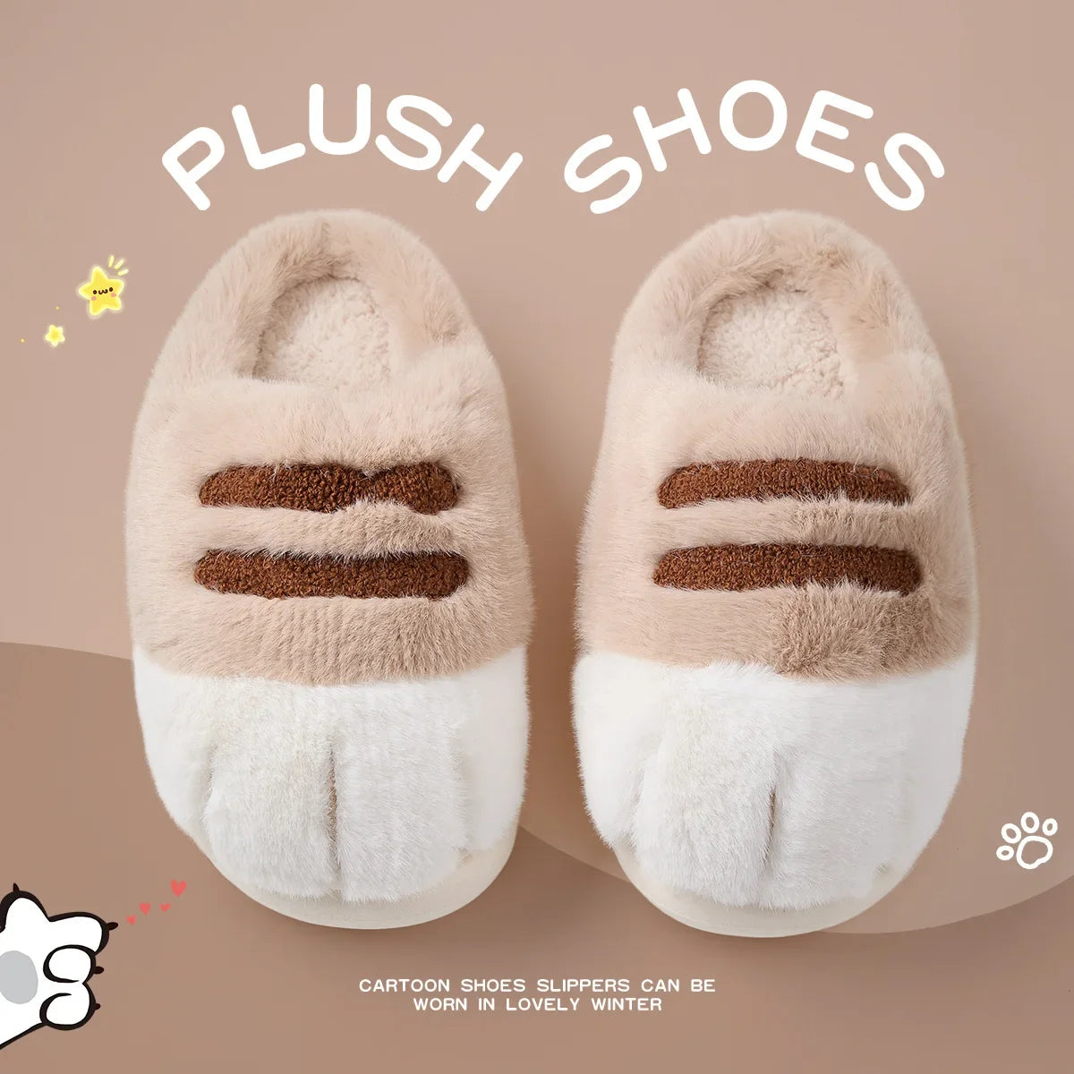 Plush Unisex Slippers For Kids - Cozy Cat Design, Plush Lining, Indoor Wear At Household