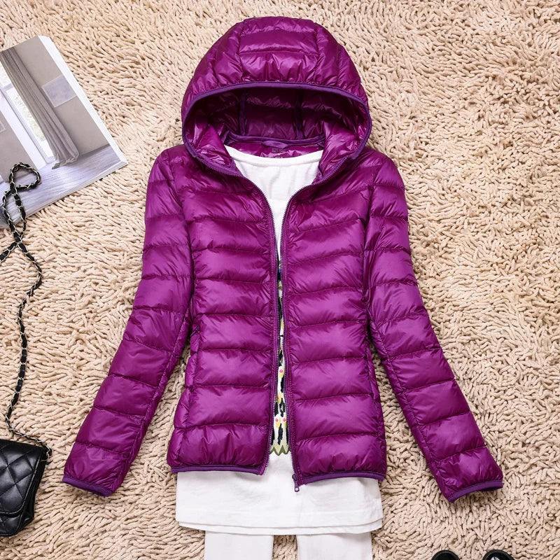 Light Women’s Down Jacket - Hooded, Packable Travel