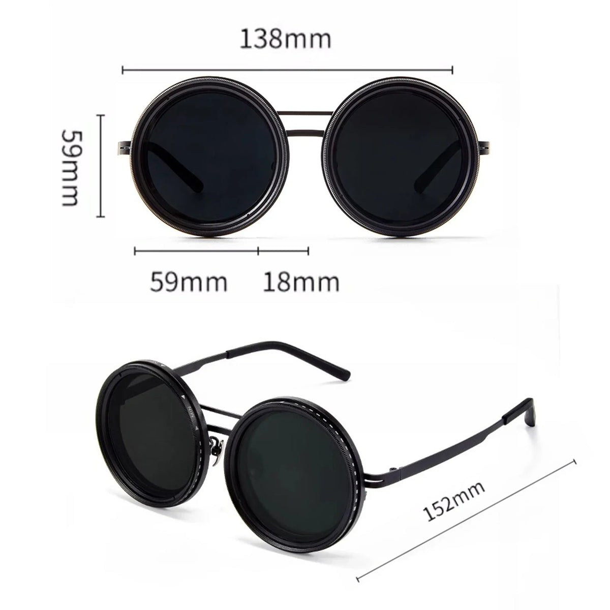 1-9 Flexible Tint Polarized Sunglasses with Integrated ND Filter Lenses, Retro Round Design for Men Women