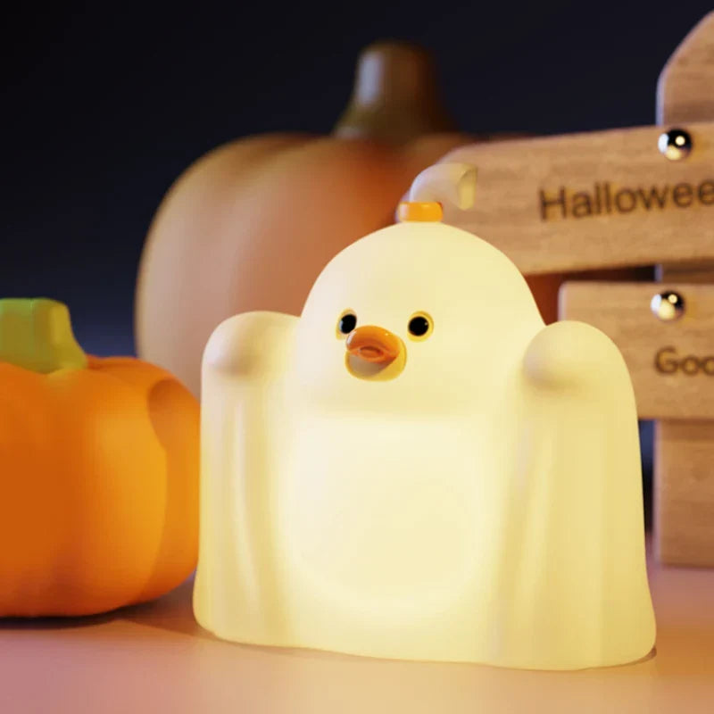 Halloween Night Light Silicone Cute Ghost Duck Pumpkin Lamp Halloween 2025 Nursery Battery-Powered Kid Safe Gift