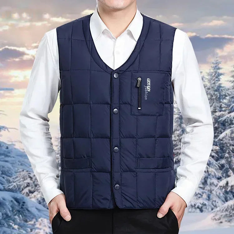 Light Men's Down Vest - V Neck, Polyester, Winter