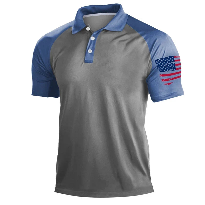 Breathable Men's Polo Shirt - Timeless Polo, Distressed USA Flag Print, Athletic Wear