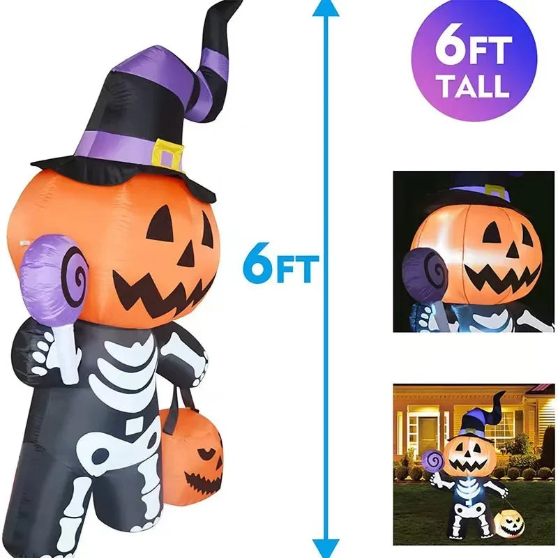 Halloween2025 Edition Inflatable 6ft Pumpkin Skull Yard Decor